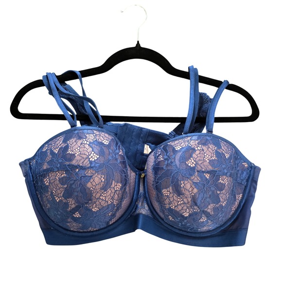 Cacique Bra 42D Blue Sexy Lace Full Coverage Adjustable Straps Underwire - Picture 1 of 4